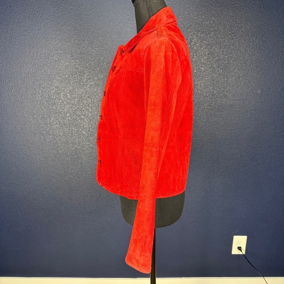 Vintage 90s Live a Little Red Leather Suede Jacket, Size PP (XS) - Picture 3 of 10